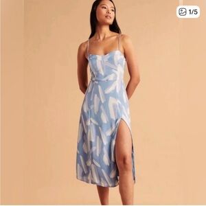 Abercrombie & Fitch Light Blue Patterned Camille Midi abstract Dress